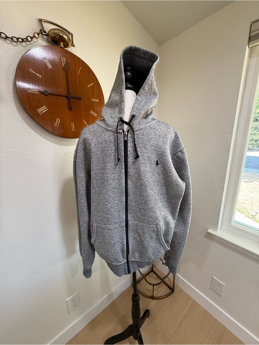 Polo Ralph Lauren Men’s XL Gray Full Zip Hoodie Black Pony Logo